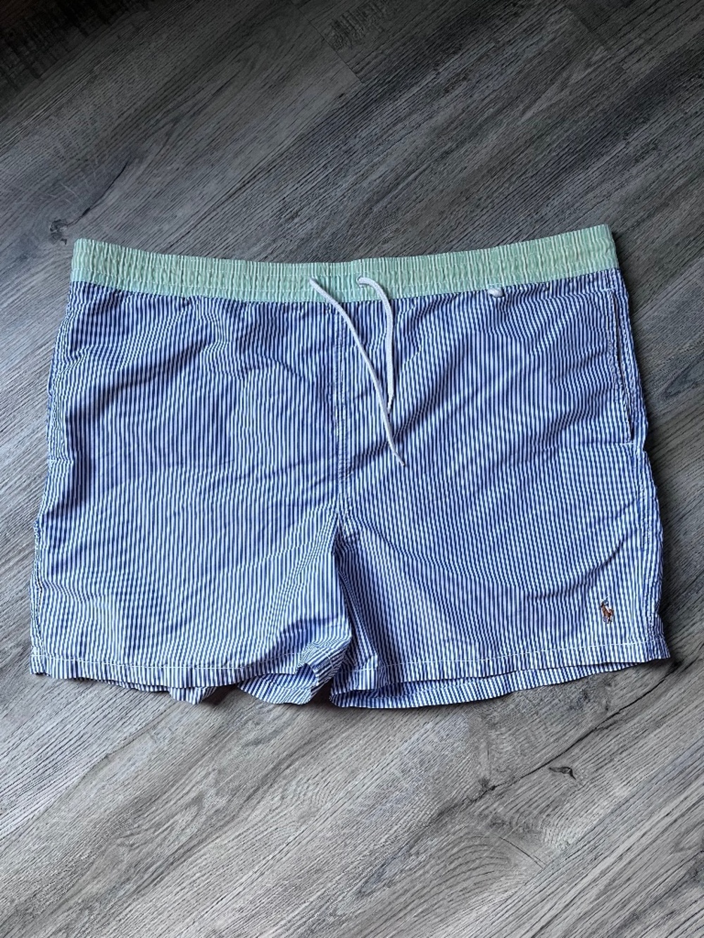 Polo Ralph Lauren Blue & White Stripe Seersucker Traveler Shorts Size XL swim